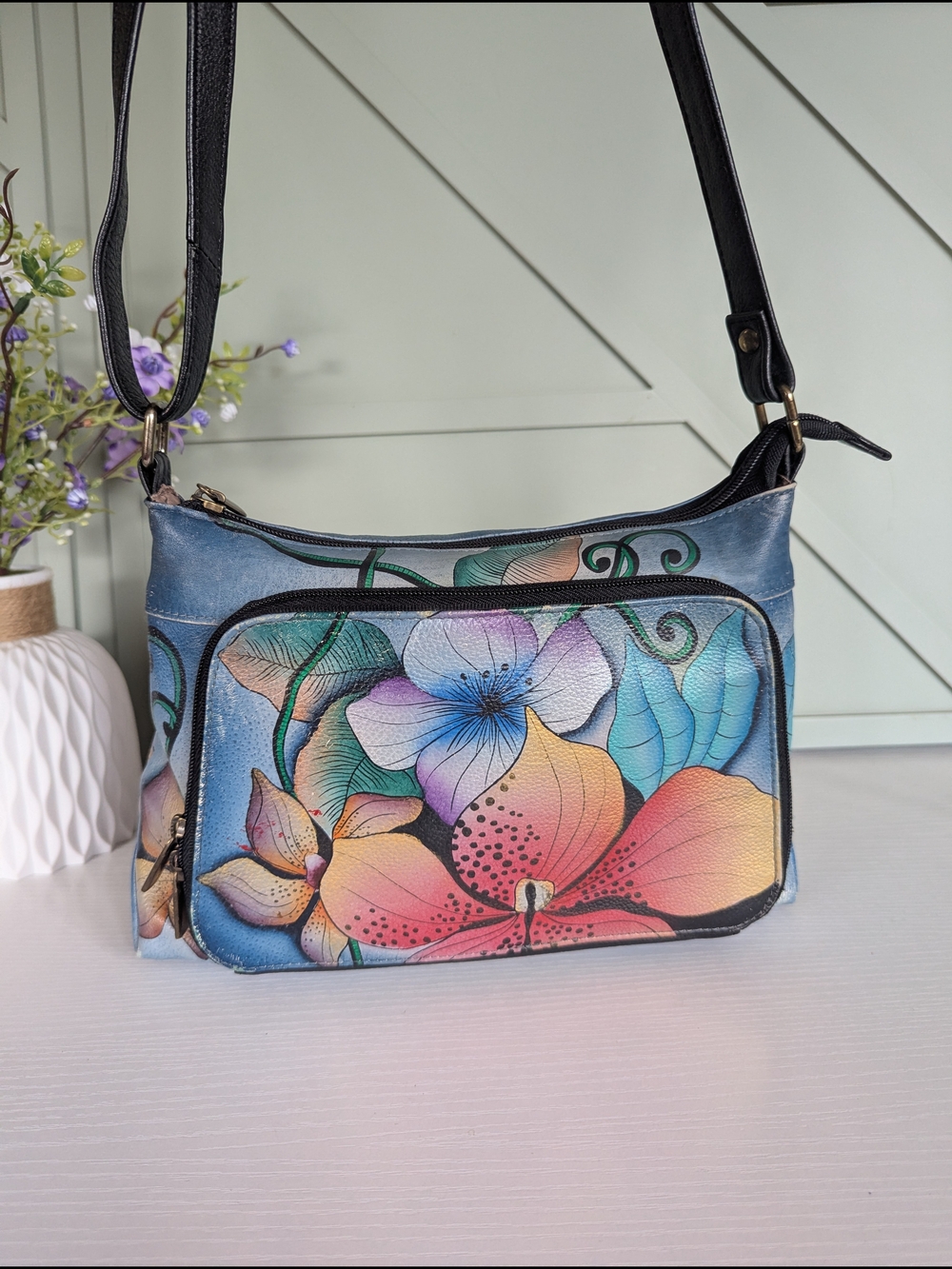 Anna by Anuschka MediumShoulder Hobo (Style 8310) in the vibrant "Midnight Flo